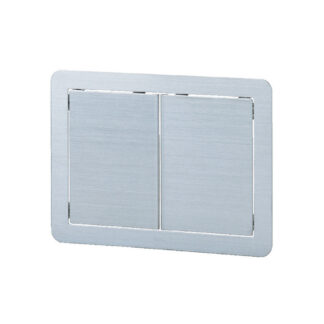 Poubelle rectangulaire de haute qualité avec double porte pour montage vertical, en acier inoxydable, finition : satiné mat, 370 mm (14,6 »), AZ-DD310-HL. Trappe à déchets en acier inoxydable, pour la gastronomie et bien plus encore, par Sugatsune / 