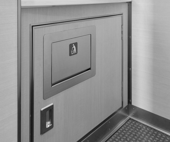 Trappe à ordures rectangulaire de haute qualité pour montage vertical, avec fermeture amortie, en acier inoxydable, surface : satiné mat, 310 mm (12,3 »), AZ-GD310-HL. Trappe à déchets en acier inoxydable, pour la gastronomie et bien plus encore, par – Image 3