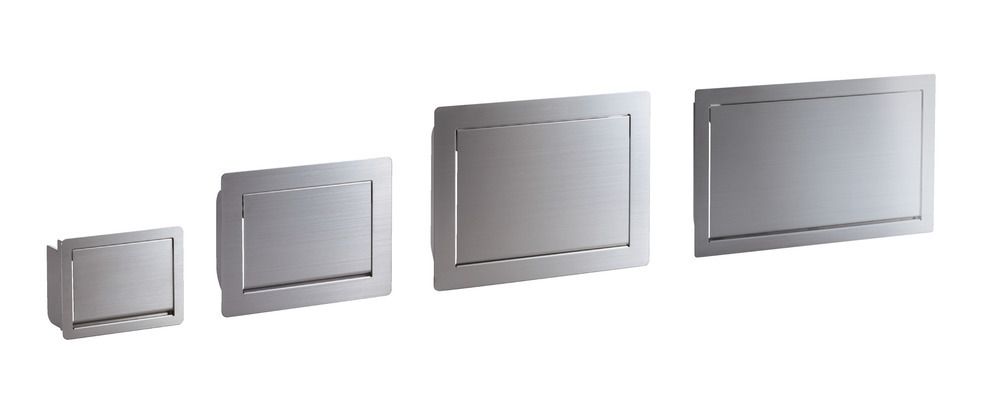 Trappe à ordures rectangulaire de haute qualité pour montage vertical, avec fermeture amortie, en acier inoxydable, surface : satiné mat, 310 mm (12,3 »), AZ-GD310-HL. Trappe à déchets en acier inoxydable, pour la gastronomie et bien plus encore, par – Image 10