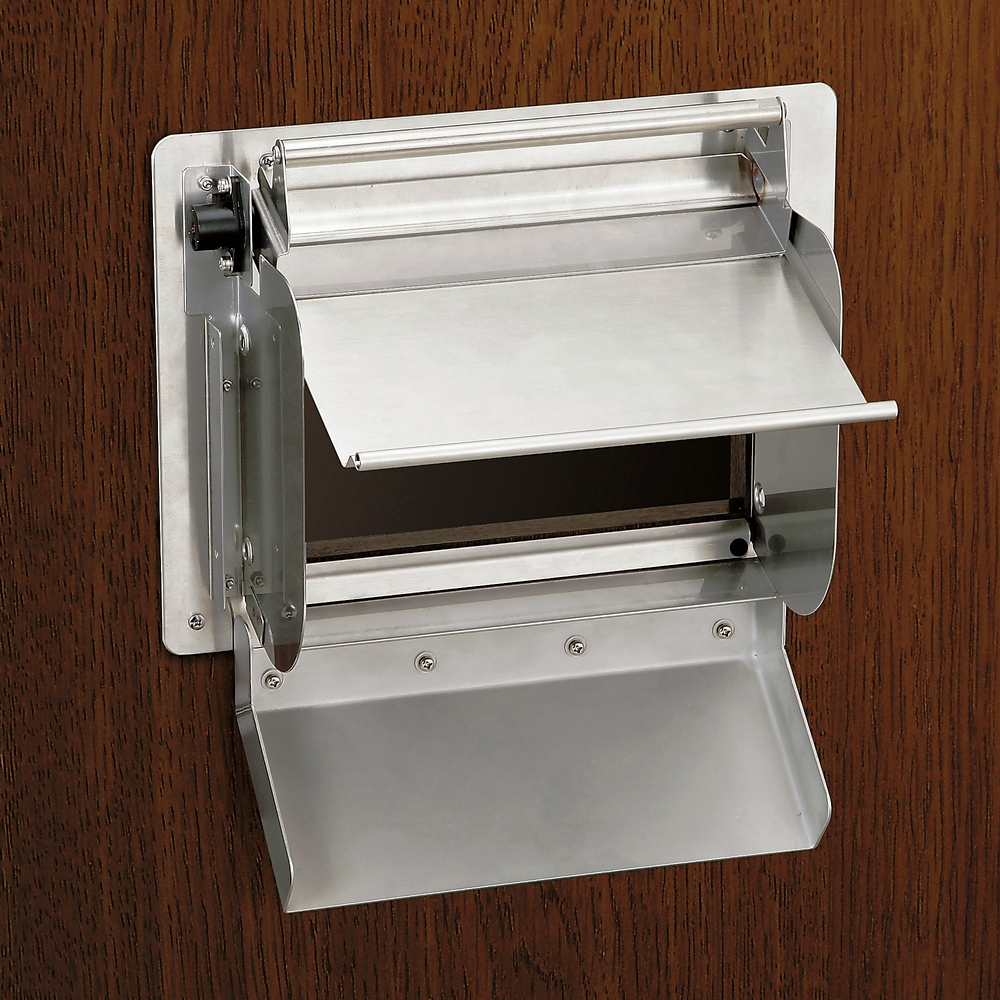 Trappe à ordures rectangulaire de haute qualité pour montage vertical, avec fermeture amortie, en acier inoxydable, surface : satiné mat, 310 mm (12,3 »), AZ-GD310-HL. Trappe à déchets en acier inoxydable, pour la gastronomie et bien plus encore, par – Image 2