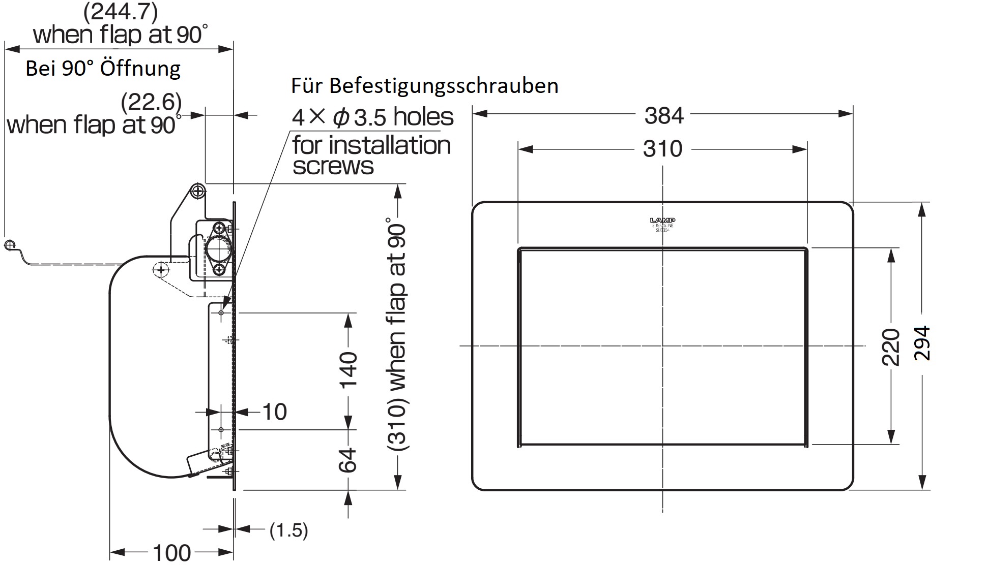 Trappe à ordures rectangulaire de haute qualité pour montage vertical, avec fermeture amortie, en acier inoxydable, surface : satiné mat, 310 mm (12,3 »), AZ-GD310-HL. Trappe à déchets en acier inoxydable, pour la gastronomie et bien plus encore, par – Image 11