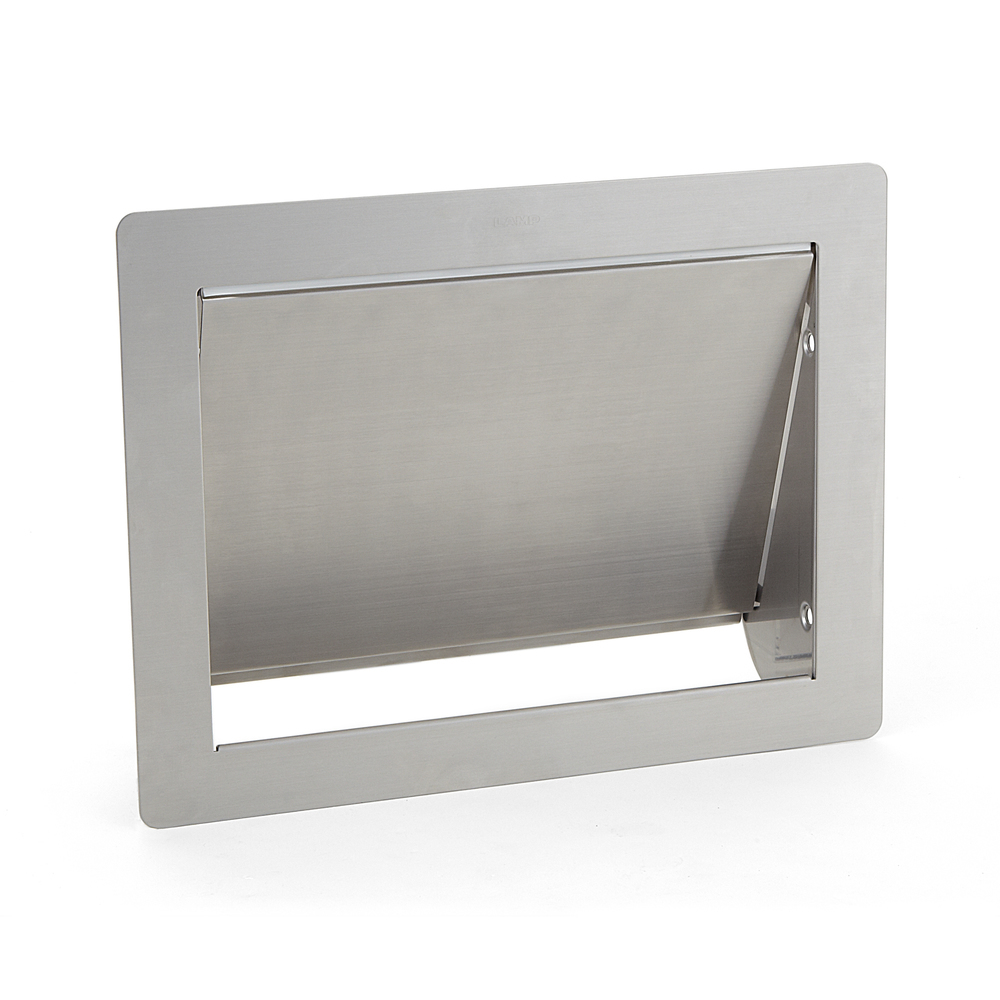 Trappe à ordures rectangulaire de haute qualité pour montage vertical, avec fermeture amortie, en acier inoxydable, surface : satiné mat, 310 mm (12,3 »), AZ-GD310-HL. Trappe à déchets en acier inoxydable, pour la gastronomie et bien plus encore, par