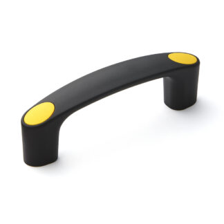 Poignée robuste de haute qualité en nylon renforcé, noir avec capuchons de couvercle jaunes, MJH-120-YE de 120 mm (4,8 »). Poignée de machine MJH-120-YE pour armoires industrielles, équipements de production, construction mécanique, par Sugatsune / L