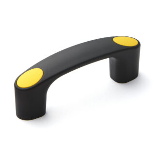 Poignée d’appareil robuste de haute qualité en nylon renforcé, noir avec capuchons de couvercle jaunes, 93 mm (3,7 ») MJH-93-YE. Poignée de machine MJH-93-YE pour armoires industrielles, équipements de production, ingénierie mécanique, par Sugatsune
