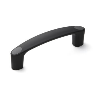 Poignée robuste de haute qualité en nylon renforcé, noir avec capuchons gris, 150 mm (6 ») MJH-150-GR. Poignée de machine MJH-150-GR pour armoires industrielles, équipements de production, construction mécanique, par Sugatsune / LAMP® (Japon)