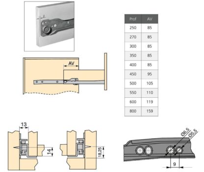 Guides de poussée à rouleaux, extension partielle, gris métallisé, RAL 9022, peint, 300 mm (11,9 ») E.T30C.30.AL. Guides coulissants à rouleaux en acier avec extension partielle, pour tiroir en bois, tiroir à plateau, tiroir en bois, meubles de cuisi – Image 6