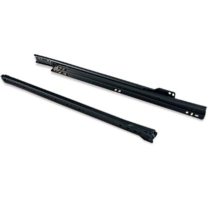 Guidages de poussée à rouleaux, rallonge partielle, laqué noir, RAL 9005, 250 mm (9.9 ») E.T30C.25.BL. Guides coulissants à rouleaux en acier avec extension partielle, pour tiroir en bois, tiroir à plateau, tiroir en bois, meubles de cuisine, mobilie