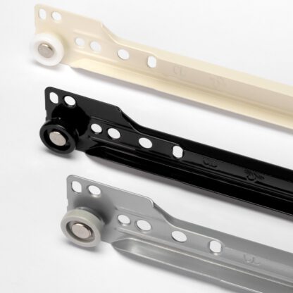 Guides de poussée à rouleaux, extension partielle, peints en blanc, RAL 9001, 450 mm (17.8 »). Rails de guidage en acier avec extension partielle, pour tiroir en bois, tiroir à plateau, tiroir en bois, meubles de cuisine, mobilier de bureau, mobilier – Image 2