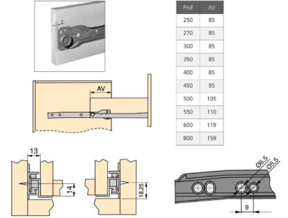 Guides de poussée à rouleaux, extension partielle, laqué blanc, RAL 9001, 550 mm (21,7 »). Rails de guidage en acier avec extension partielle, pour tiroir en bois, tiroir à plateau, tiroir en bois, meubles de cuisine, mobilier de bureau, mobilier de  – Image 4