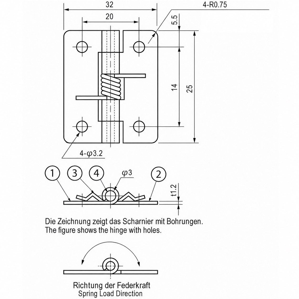 Bandeau à ressorts de haute qualité en inox en 2 pièces, fabriqué en acier inoxydable SUS304, 32 mm (1-17/64"), couple : 12,3 N·m, TH-61SUS-1-0,8. Charnière à ressort robuste pour volets de dispositifs, porte-boîtier, couvercles et bien plus encore, par TOCHIGIYA (Japon) – Image 2