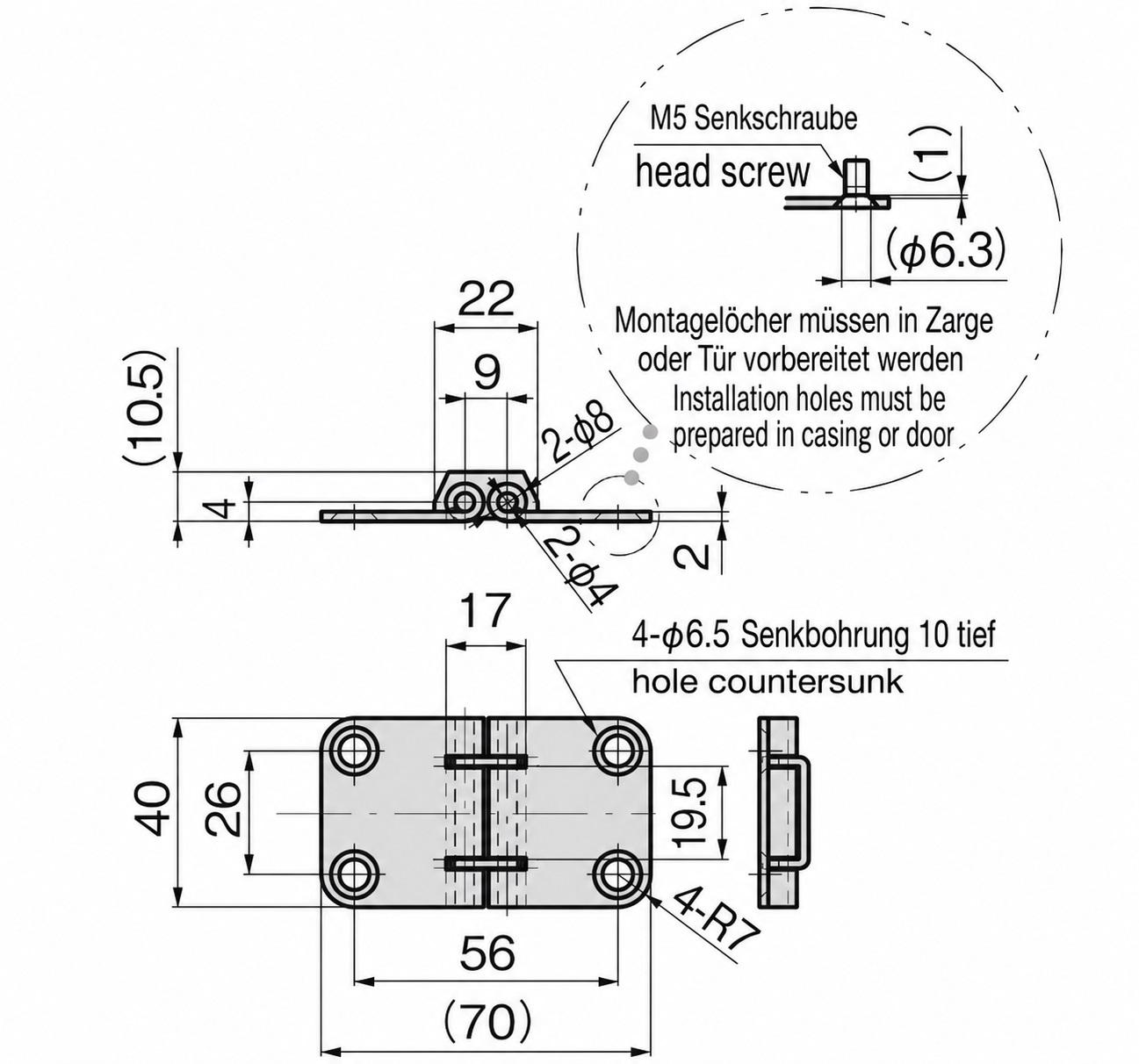 Charnière de trappe en acier inoxydable de haute qualité en 2 pièces, fabriquée en acier inoxydable SUS316, 70 mm (2-3/4"), B-1013. Charnière marine robuste pour trappes de navire, trappes de pont, rabats inférieurs, trappes de maintenance et bien plus encore, par TAKIGEN (Japon) – Image 2