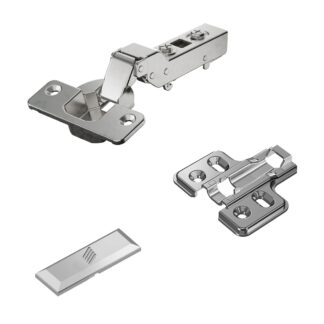 Charnière en acier inoxydable, fermeture douce, support : semi-présent, en acier inoxydable, conception : plaque de montage avec une distance de 2 mm, 9289592. charnière de meuble en acier inoxydable résistante à la corrosion pour mobilier d’extérieur et bien plus encore, par Hettich
