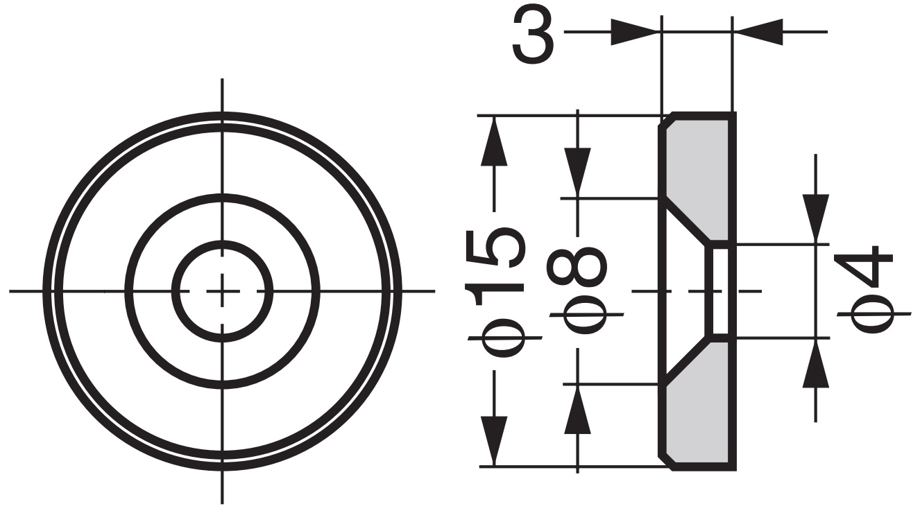 8 pièces de plaque de comptoir magnétique ronde, surface : nickelée, 15 mm (19/32"), W12. Équivalent magnétique pour les loquets magnétiques, la serrure magnétique, la porte d’armoire et bien plus encore, par Sugatsune / LAMP® (Japon) – Image 2