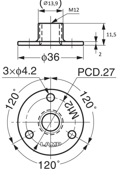 Plaque de montage ronde 4 pièces avec filetage M12, plaque de montage, en acier inoxydable, 36 mm (1,5 »), AP36-M12. Plaque à visser, pour pieds de meubles, roulettes de meubles, pieds de machines, pieds d’armoires, pieds de canapé et bien plus encor – Image 2