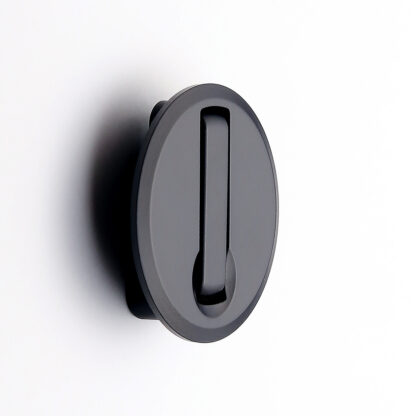 Crochet à charnière à ressort rond de haute qualité pour encastrement, surface : noir, mat satiné, 52 mm (2,1 »), NF-R52-BL. Crochet pliant rond avec fermeture automatique, pour tinyhouse, camping-car, caravane, yacht, train, bus et bien plus encore, – Image 2
