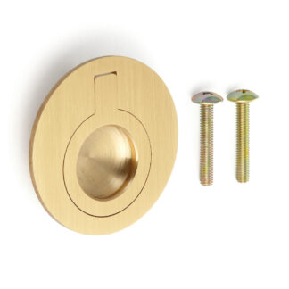 Poignée pliante ronde en laiton, finition : satiné mat, 51,2 mm (2.1 ») 580-SB. Poignée annulaire 580-SB pour camping-car, bateau, trappe d’inspection, porte d’inspection, par Sugatsune / LAMP® (Japon)