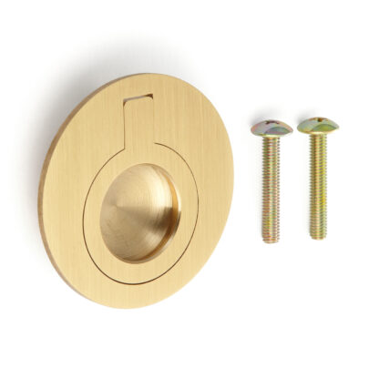 Poignée pliante ronde en laiton, finition : satiné mat, 51,2 mm (2.1 ») 580-SB. Poignée annulaire 580-SB pour camping-car, bateau, trappe d’inspection, porte d’inspection, par Sugatsune / LAMP® (Japon)