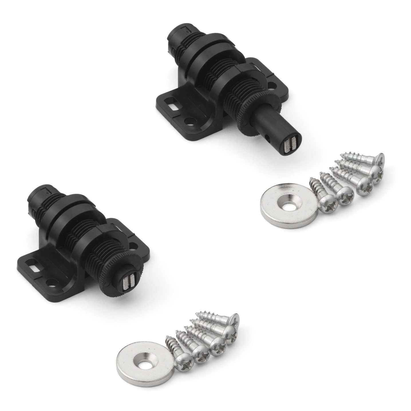 2 Stück Runder Magnet-Druckschnäpper mit Verstellmöglichkeit, inkl. Gegenplatte MC-25BL von Sugatsune, schwarz. Produktbild