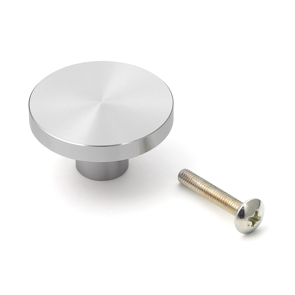 Poignée de bouton de meuble ronde en alliage d’aluminium, finition: aspect acier inoxydable, 35 mm (1,4 ») EXSEL35. Poignée en alliage d’aluminium pour tiroir, porte de meuble, armoire de cuisine, armoire de bureau et bien plus encore, par Sugatsune/