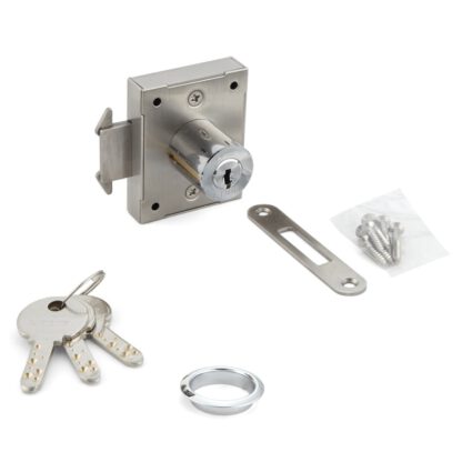 Serrure de porte coulissante, en acier inoxydable SUS304, surface : chromée, version : à clé identique, 7810K-24-CR-L-D. Serrure de volet roulant pour porte coulissante et bien plus encore, par Sugatsune / LAMP® (Japon)