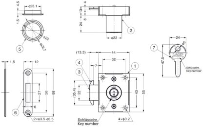 Serrure de porte coulissante, en acier inoxydable SUS304, surface : chromée, version : à clé identique, 7810K-24-CR-L-D. Serrure de volet roulant pour porte coulissante et bien plus encore, par Sugatsune / LAMP® (Japon) – Image 2