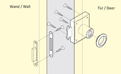 Serrure de porte coulissante, en acier inoxydable SUS304, surface : nickelée, satinée mate, version : à clé identique, 7810K-24-SNI-L-D. Serrure de volet roulant pour porte coulissante et bien plus encore, par Sugatsune / LAMP® (Japon) – Image 5