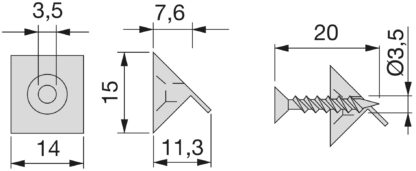 20 unités de montage sur le panneau arrière de l’armoire 9169715 triangulaire, coin, 15 mm (0,6 »). Coupe-tiroir pour la fixation du mur arrière de l’armoire, plancher du tiroir, par EMUCA – Image 2