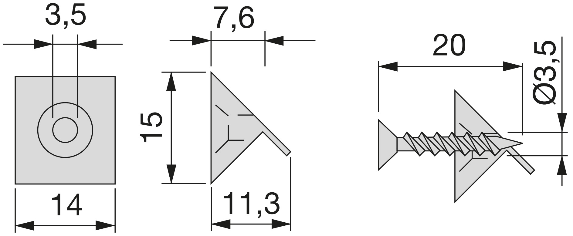 20 pièces Meuble pour montage arrière mural 9169717 triangulaire, avec compensation, noir mat, 15 mm (19/32"). Coupe-tiroir pour la fixation du mur arrière de l’armoire, plancher du tiroir, par EMUCA – Image 2