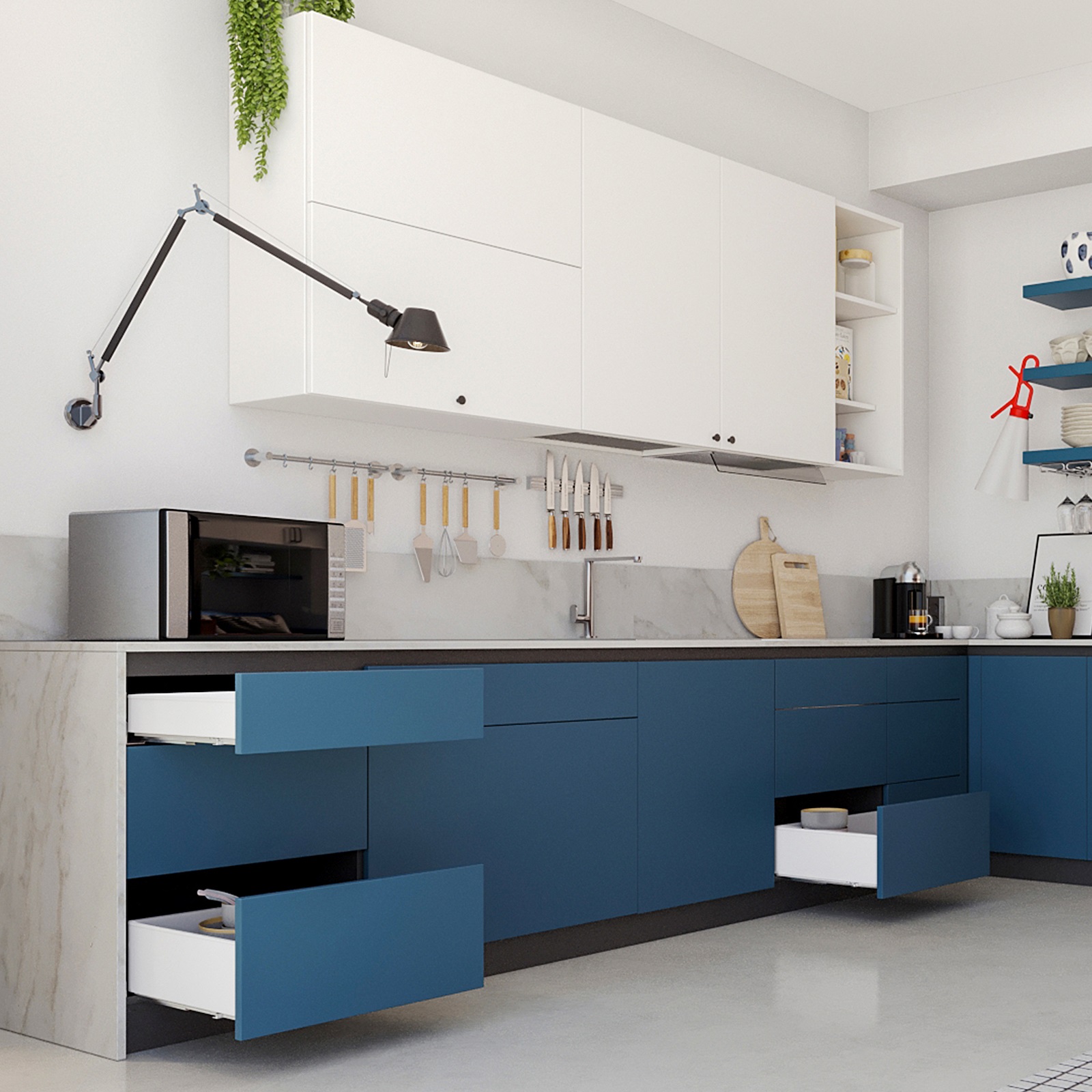 Ensemble de tiroirs, avec cadres extra fins, hauteur : 88 mm (3-15/32 »), surface : blanc, 440 mm (17-21/64 »), version : extension partielle avec ouvrir, 3275312. pour meubles de cuisine et bien plus encore, par EMUCA – Image 8