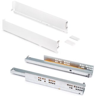 Ensemble de tiroirs, avec cadres extra fins, hauteur : 88 mm (3-15/32 »), surface : blanc, 340 mm (13-25/64 »), version : extension complète avec fermeture à chevaux, 3275112. pour le mobilier de cuisine et bien plus encore, par EMUCA