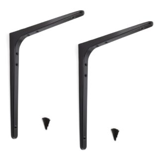 2 supports de montage robustes de haute qualité, capacité de charge : 70 kg (155 lb), surface : noir, 301 mm (11,9"), BTK-300B. Support d’étagère robuste pour étagère, cloison, étagère, raccordement d’angle et bien plus encore, par Sugatsune / LAMP® (Japo
