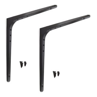 2 supports de montage robustes de haute qualité, capacité de charge : 130 kg (287 lb), surface : noir, 378 mm (14,9"), BTK-380B. Support d’étagère robuste pour étagère, cloison, étagère, raccordement d’angle et bien plus encore, par Sugatsune / LAMP® (Jap