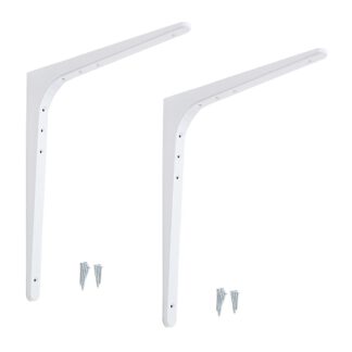 2 supports de montage robustes de haute qualité, capacité de charge : 130 kg (287 lb), surface : blanche, 480 mm (18,9"), BTK-480W. Support d’étagère robuste pour étagère, cloison, étagère, raccordement d’angle et bien plus encore, par Sugatsune / LAMP® (