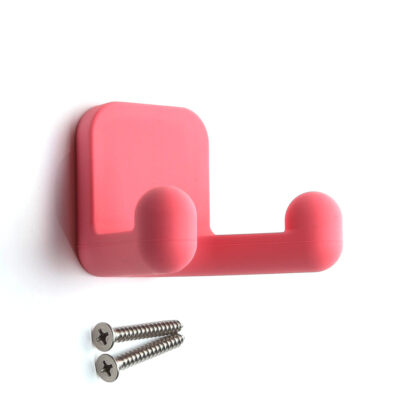Crochet en silicone de haute qualité pour montage mural, en acier inoxydable massif, surface : rose pastel, version : avec deux pointes de crochet, PXB-GR05-212-BRD. Crochets en caoutchouc pour la maternelle, l’école et bien plus encore, par Sugatsune / L