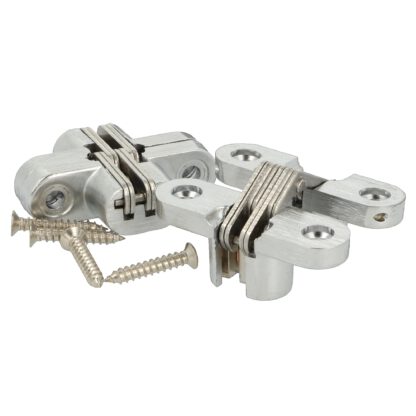 2 charnières croisées invisibles de haute qualité 45 x 13mm en zamak, look inox, incl. vis. Bande de meuble invisible de UMAXO®, pliable à 180°. Charnière de meuble cachée (vici hinge) à encastrer – Image 4