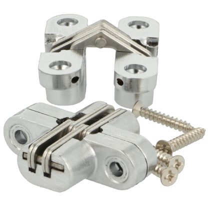 2 charnières croisées invisibles de haute qualité 45 x 13mm en zamak, look inox, incl. vis. Bande de meuble invisible de UMAXO®, pliable à 180°. Charnière de meuble cachée (vici hinge) à encastrer
