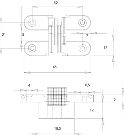 2 charnières croisées invisibles de haute qualité 45 x 13mm en zamak, look inox, incl. vis. Bande de meuble invisible de UMAXO®, pliable à 180°. Charnière de meuble cachée (vici hinge) à encastrer – Image 6