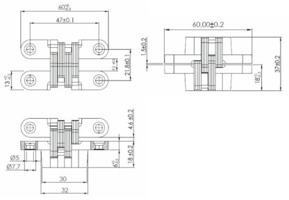 2 charnières croisées invisibles de haute qualité 60 x 13mm en zamak, look inox, incl. vis. Bande de meuble invisible de UMAXO®, pliable à 180°. Charnière de meuble cachée (vici hinge) à encastrer – Image 2