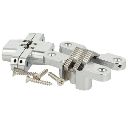 2 charnières croisées invisibles de haute qualité 70 x 16mm en zamak, look inox, incl. vis. Bande de meuble invisible de UMAXO®, pliable à 180°. Charnière de meuble cachée (vici hinge) à encastrer – Image 3