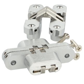 2 charnières croisées invisibles de haute qualité 70 x 16mm en zamak, look inox, incl. vis. Bande de meuble invisible de UMAXO®, pliable à 180°. Charnière de meuble cachée (vici hinge) à encastrer
