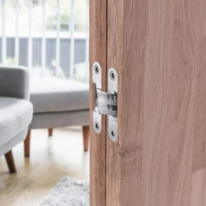 2 charnières croisées invisibles de haute qualité 95 x 19mm en zamak, look inox, incl. vis. Bande de meuble invisible de UMAXO®, pliable à 180°. Charnière de meuble (vici hinge) à encastrer – Image 2