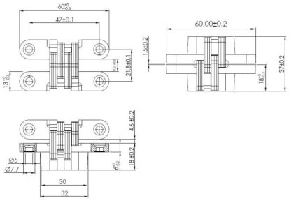 2 charnières croisées invisibles de haute qualité 95 x 19mm en zamak, look inox, incl. vis. Bande de meuble invisible de UMAXO®, pliable à 180°. Charnière de meuble (vici hinge) à encastrer – Image 3