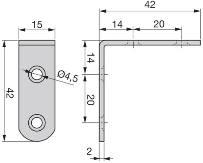 10 connecteurs d’angle robustes avec quatre trous de connexion en acier robustes, surface: galvanisé, 42 mm (1,7 ») 8219805. Support de montage E.FB.42 pour étagère, bibliothèque, table, armoire et bien plus encore, par EMUCA – Image 2