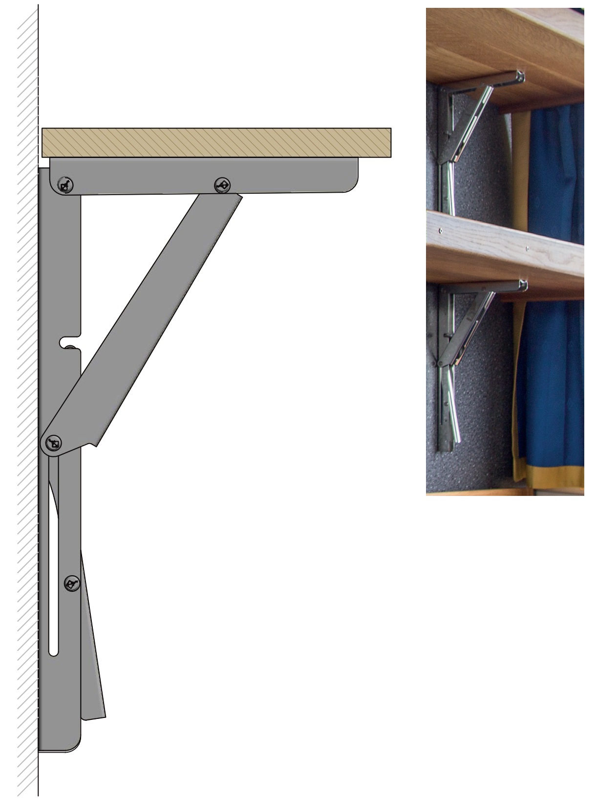 2pcs supports de table pliante robustes de haute qualité EB-317 en acier inoxydable SUS304. Une paire de consoles pliantes jusqu'à 200kg de charge. Supports de volets de ROCA / Sugatsune – Image 8
