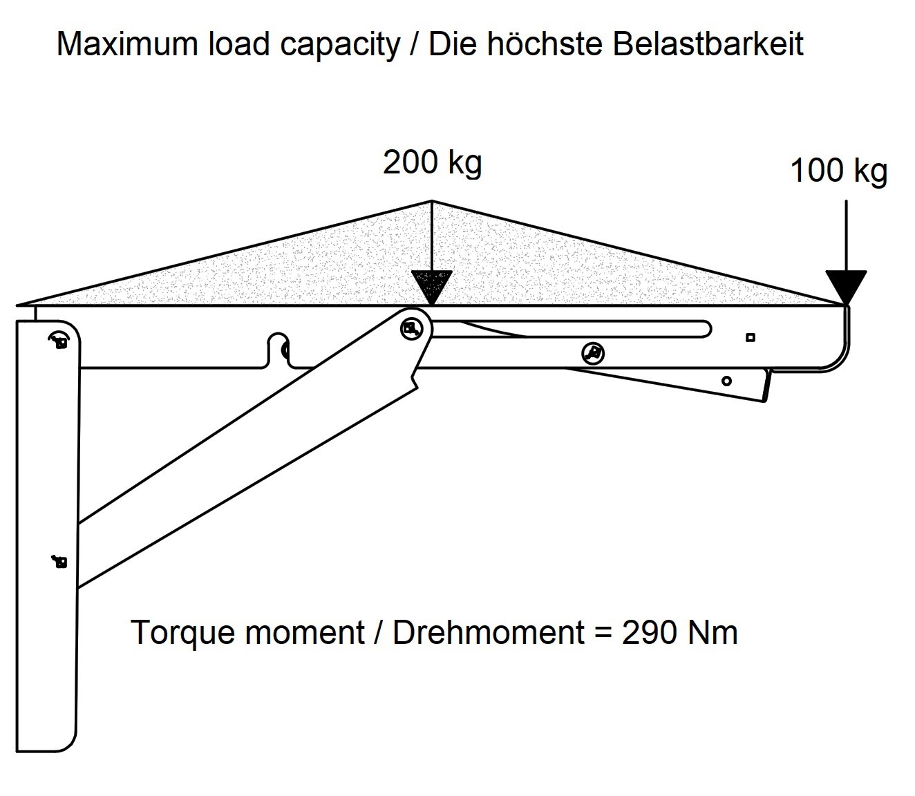 2pcs supports de table pliante robustes de haute qualité EB-317 en acier inoxydable SUS304. Une paire de consoles pliantes jusqu'à 200kg de charge. Supports de volets de ROCA / Sugatsune – Image 6