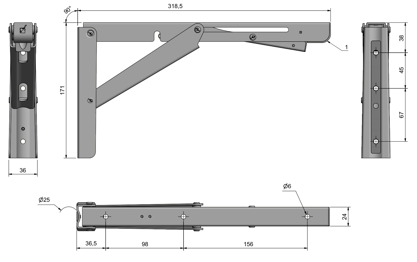 2pcs supports de table pliante robustes de haute qualité EB-317 en acier inoxydable SUS304. Une paire de consoles pliantes jusqu'à 200kg de charge. Supports de volets de ROCA / Sugatsune – Image 9