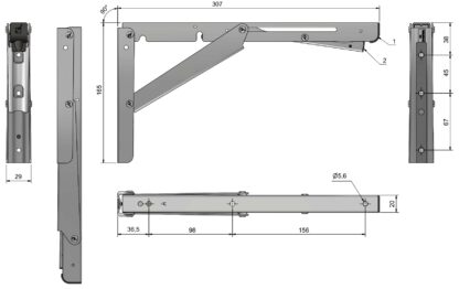 2 supports de table pliants pour charges lourdes EB-303 de haute qualité en acier inoxydable. Une paire de consoles pliantes jusqu'à 150kg de charge. Supports de volets de ROCA / Sugatsune – Image 6