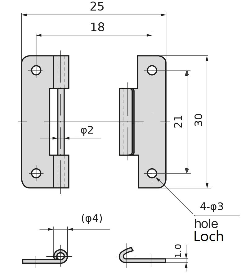 2 pièces de charnière à encastrement de haute qualité, en acier inoxydable SUS304, capacité de charge : 2 kg (5 lbs), 30 mm (1-3/16"), B-1006-5. Charnière robuste de levage pour portes de navires, trappes de maintenance et bien plus encore, par TAKIGEN (Japon) – Image 2