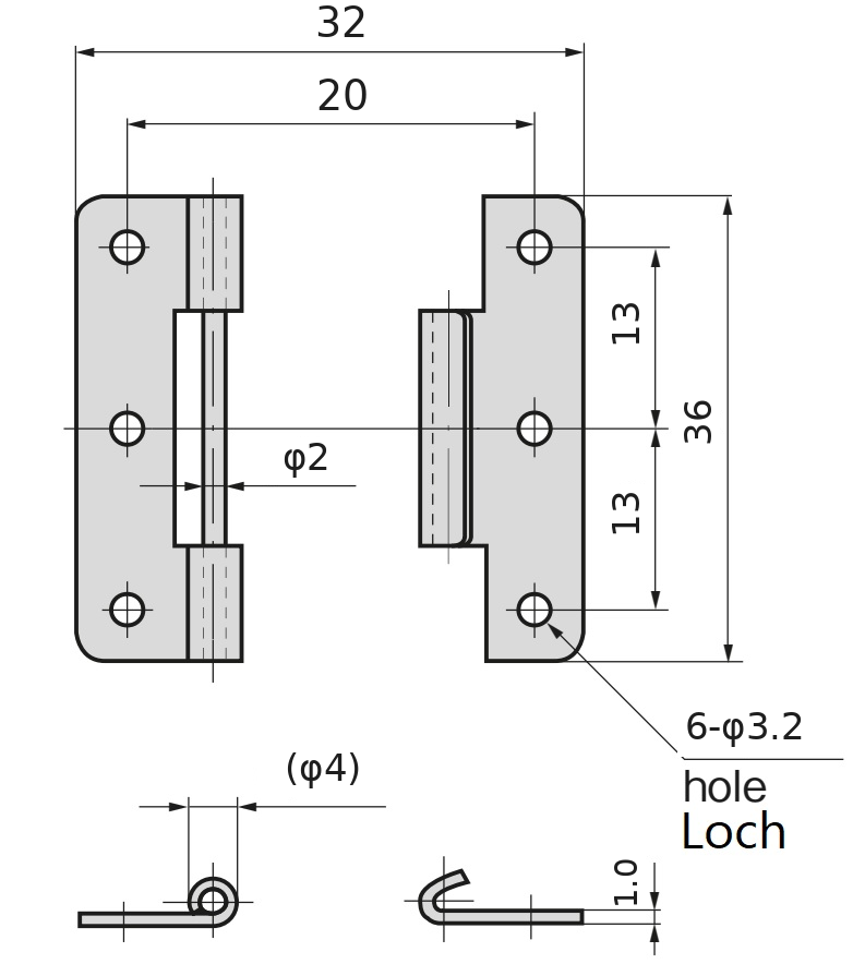 Charnière poussante de haute qualité en 2 pièces, en acier inoxydable SUS304, capacité de charge : 3 kg (7 lbs), 36 mm (1-27/64"), B-1006-4. Charnière robuste de levage pour portes de navires, trappes de maintenance et bien plus encore, par TAKIGEN (Japon) – Image 2