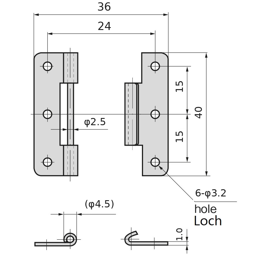 Charnière encastrable de haute qualité en 2 pièces, en acier inoxydable SUS304, capacité de charge : 4 kg (9 lbs), 40 mm (1-37/64"), B-1006-3. Charnière robuste de levage pour portes de navires, trappes de maintenance et bien plus encore, par TAKIGEN (Japon) – Image 2